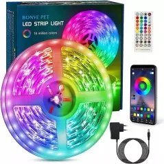 Banda LED RGB, 6 m, cu telecomanda, controlabila si prin aplicatie mobila, Gonga®